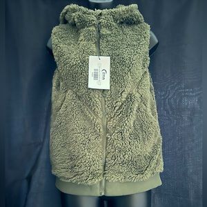 ZYIA Active NEW Olive Hooded Teddy Vest Size XS